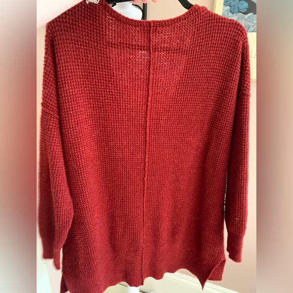 Free People Red V-Neck Sweater tunic oversized Small cozy soft everyday - Picture 4 of 9